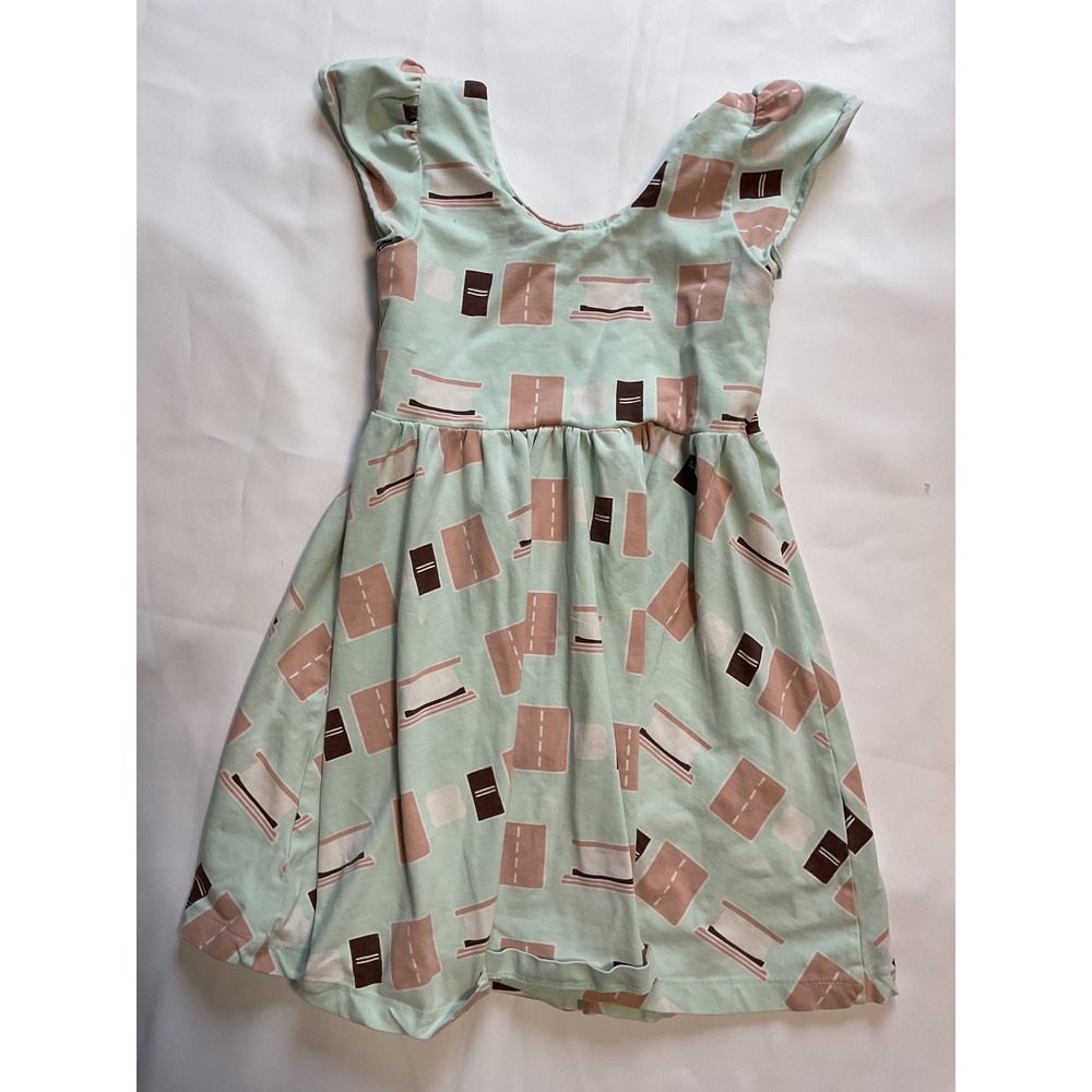 Monica + Andy Mint Green Smores Print Flutter Sleeve Organic Cotton Dress 6/7